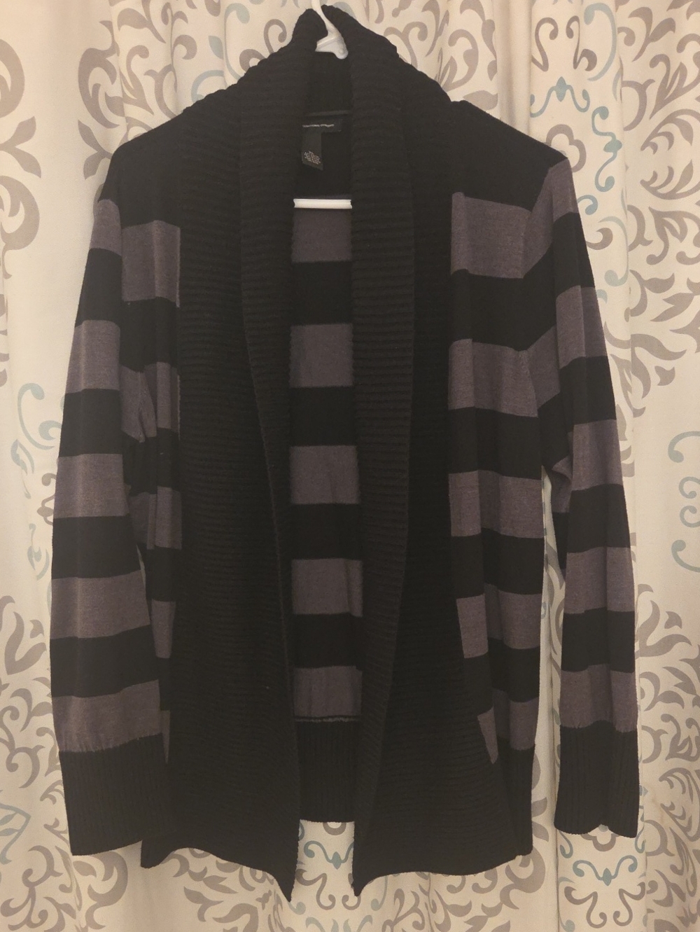 INC International Concepts Black and Gray Striped Shawl Cardigan